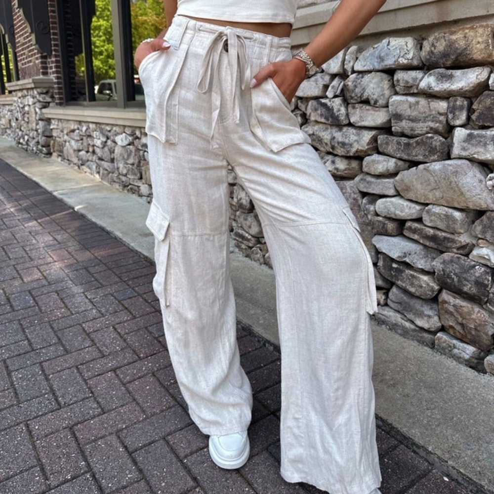 Utility Cream Wide Leg Linen Pants